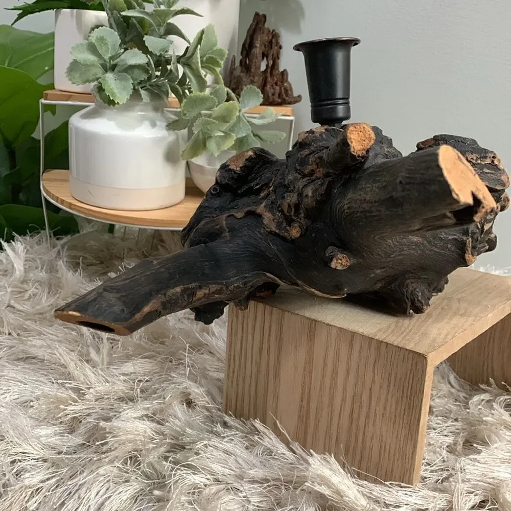 Blackened Burl Wood‎ Candle Holder Boho Rustic Decor Vintage Retro